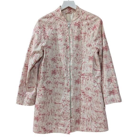 COS Ecru Trench Coat Women's Size 2 Double Pockets A-Line Rain Jacket Pink/White - Picture 1 of 10